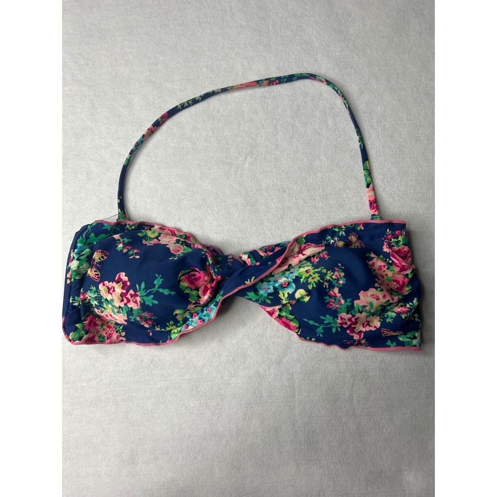 Arizona Jean Co‎ Women XL Floral Bikini Top Navy Pink Blue Bandeau Halter